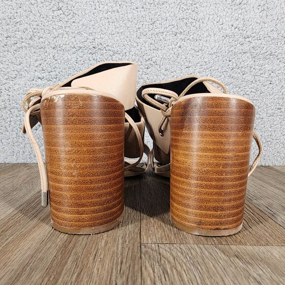 Rebecca Minkoff Women's Size 8.5 Beige Leather Strappy Block Heel Sandals - Picture 5 of 11